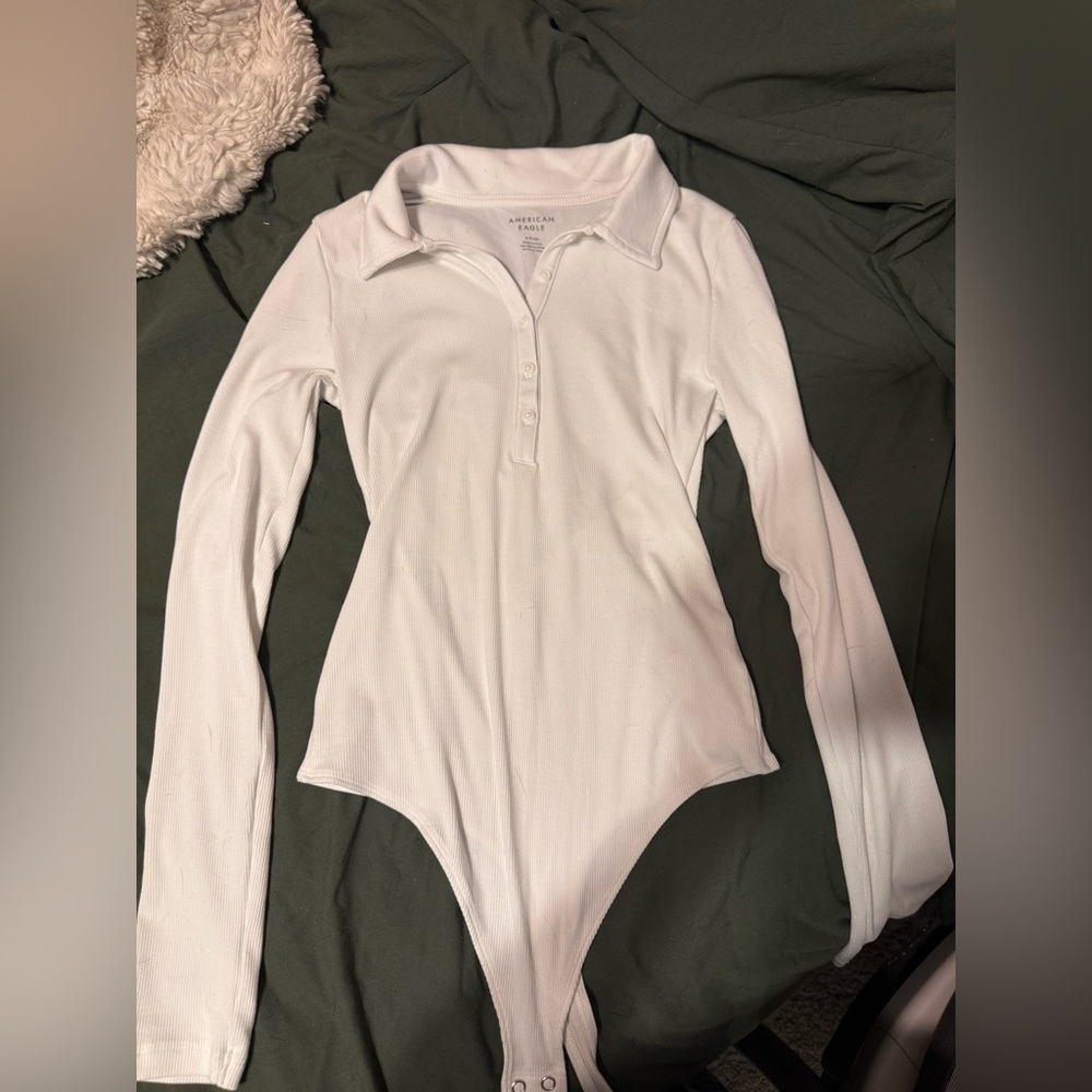 American Eagle Outfitters White Long-Sleeve Polo Bodysuit